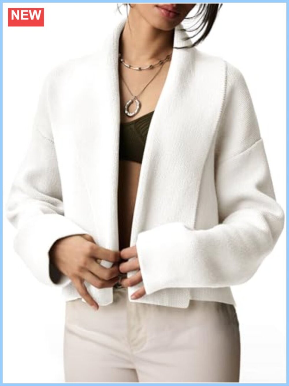 Womens Cropped Cardigan Open Front Long Sleeve Lapel Collar Sweater Jacket